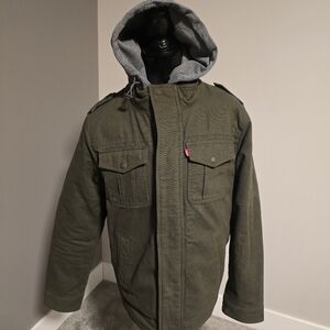 Levi's Olive Military Jacket with Gray Hoodie